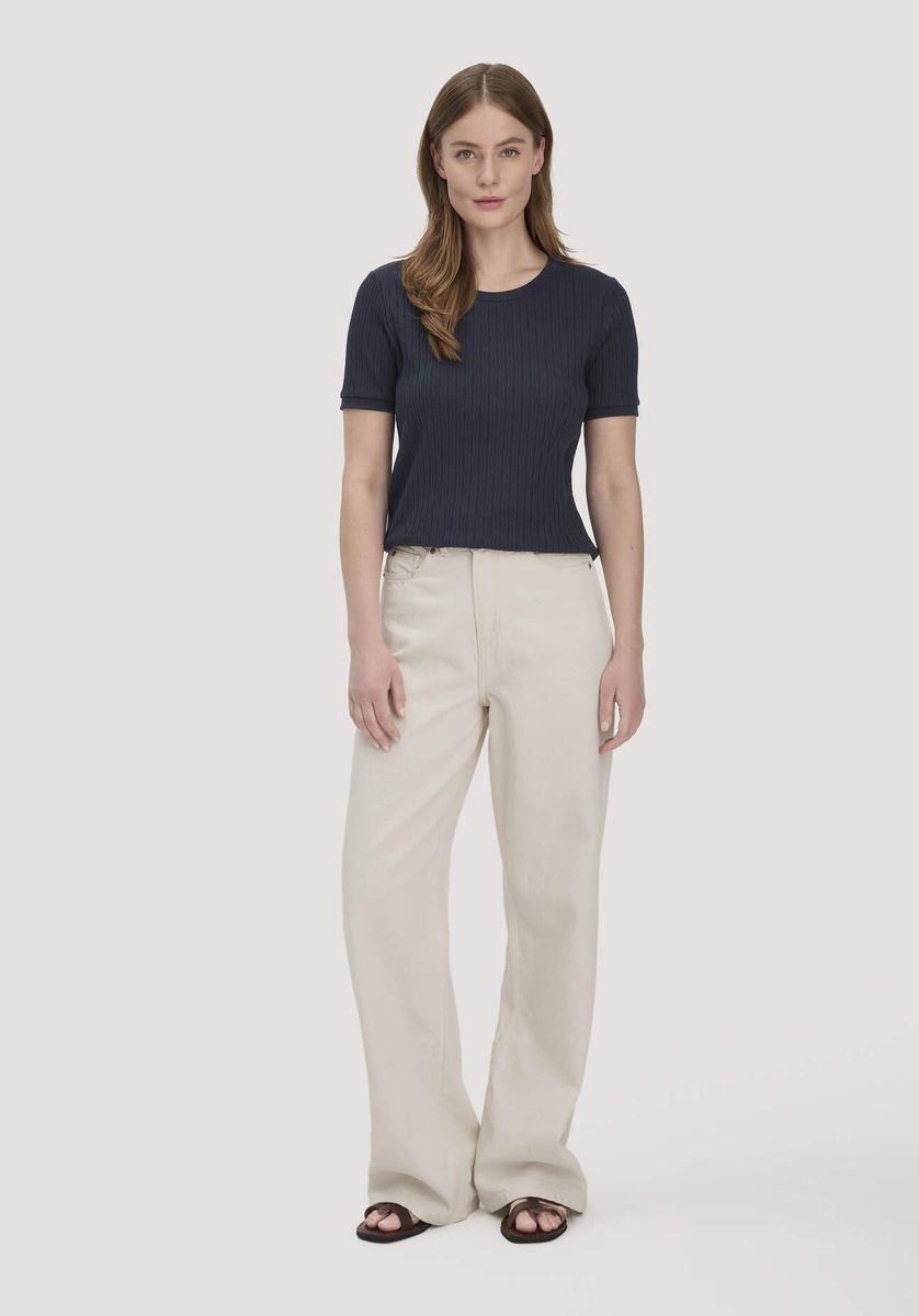 hessnatur Damen Pointelle T-Shirt Regular aus Bio-Baumwolle - blau - Größe 34