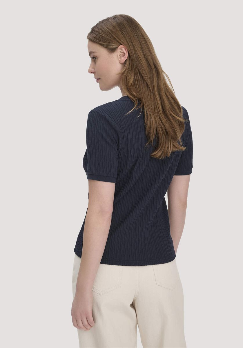 hessnatur Damen Pointelle T-Shirt Regular aus Bio-Baumwolle - blau - Größe 34