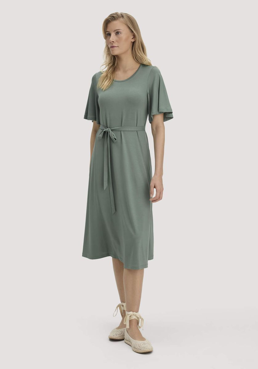 hessnatur Damen Jersey Kleid Kniebedeckend Slim aus TENCEL™ Lyocell - grün - Größe 34