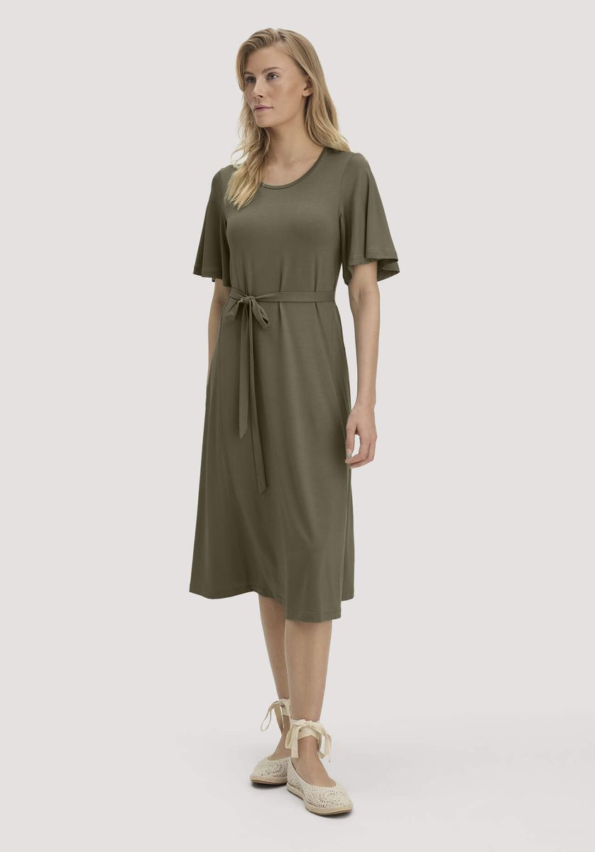 hessnatur Damen Jersey Kleid Kniebedeckend Slim aus TENCEL™ Lyocell - grün - Größe 34