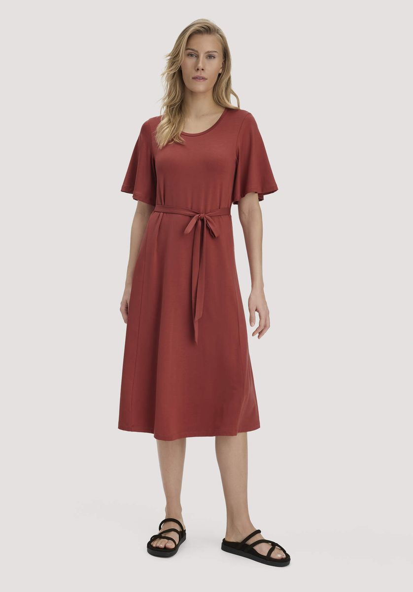 hessnatur Damen Jersey Kleid Kniebedeckend Slim aus TENCEL™ Lyocell - braun - Größe 34