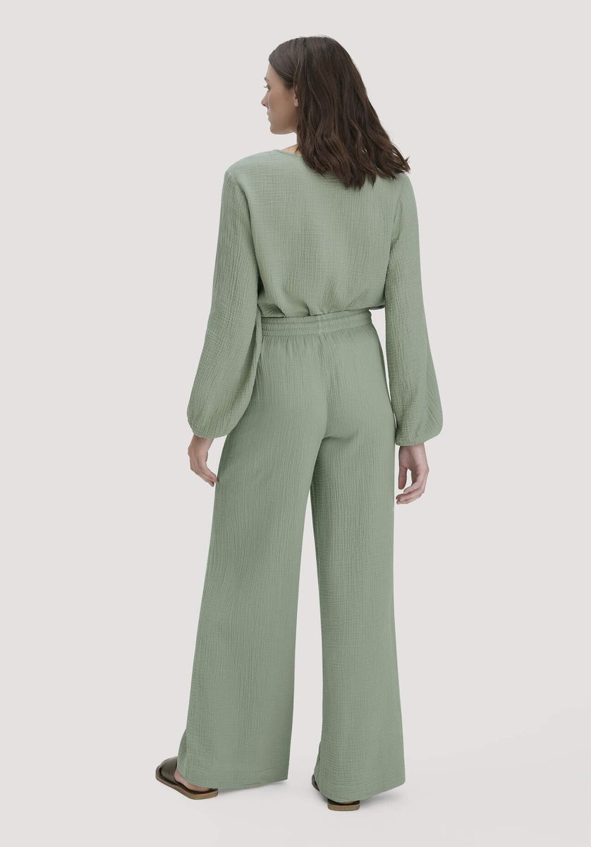 hessnatur Damen Musselin Hose Wide Leg aus Bio-Baumwolle - grün - Größe 34
