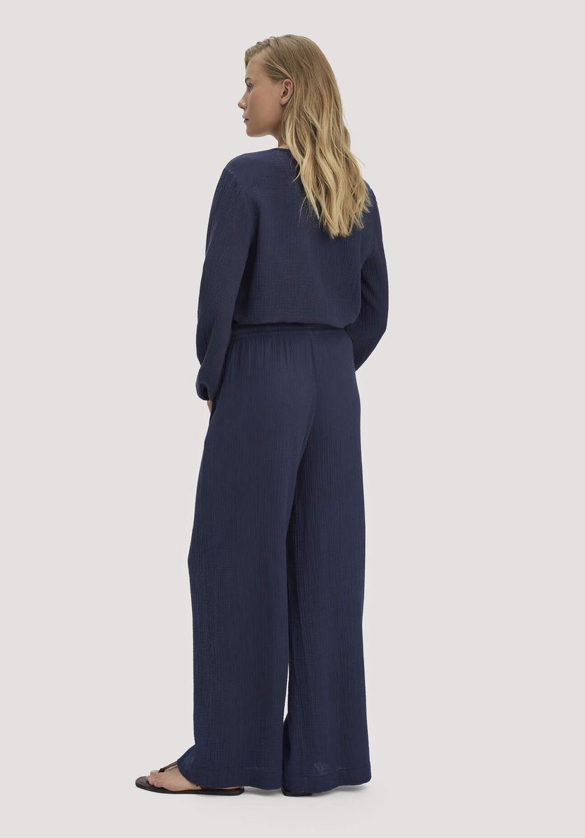 hessnatur Damen Musselin Hose Wide Leg aus Bio-Baumwolle - blau - Größe 34