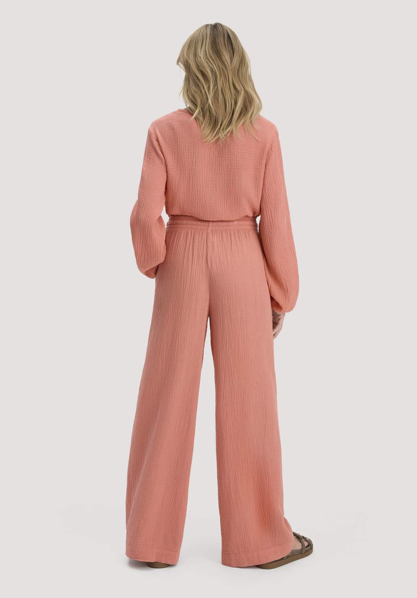 hessnatur Damen Musselin Hose Wide Leg aus Bio-Baumwolle - orange - Größe 34