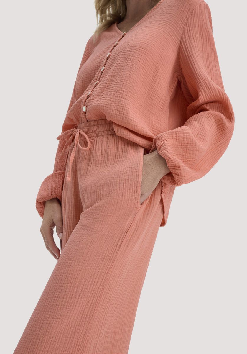 hessnatur Damen Musselin Hose Wide Leg aus Bio-Baumwolle - orange - Größe 34
