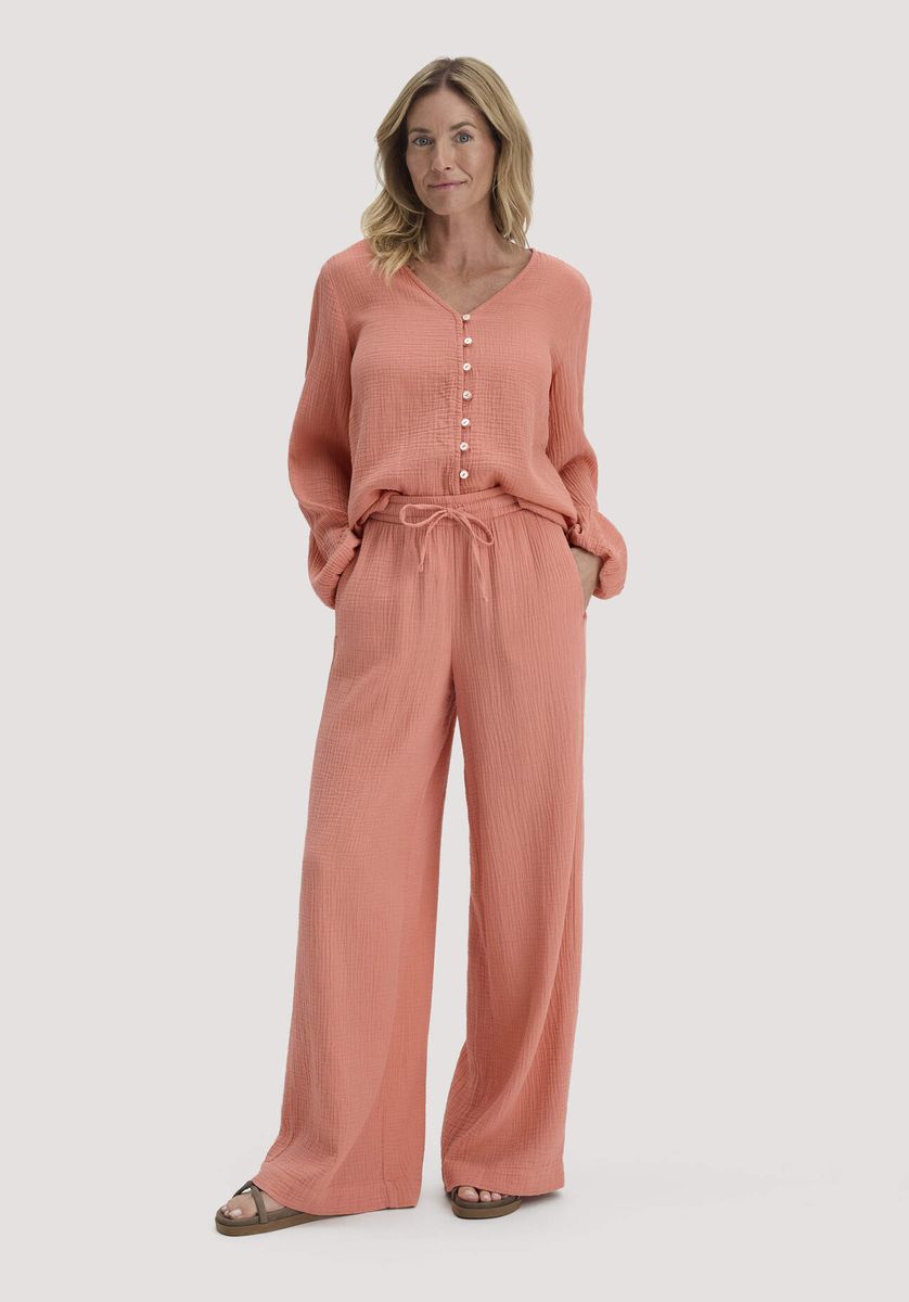 hessnatur Damen Musselin Hose Wide Leg aus Bio-Baumwolle - orange - Größe 34