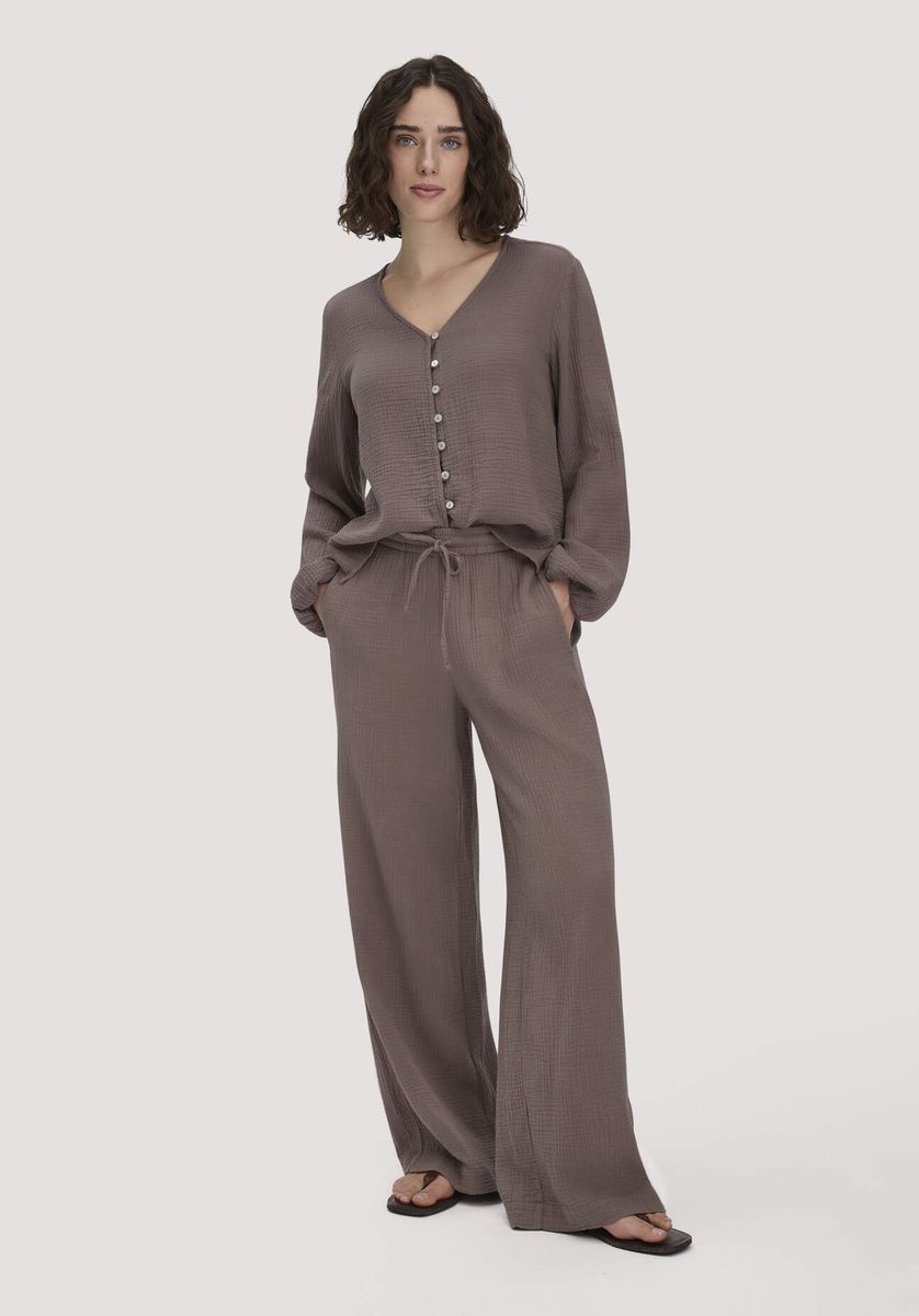 hessnatur Damen Musselin Hose Wide Leg aus Bio-Baumwolle - braun - Größe 34