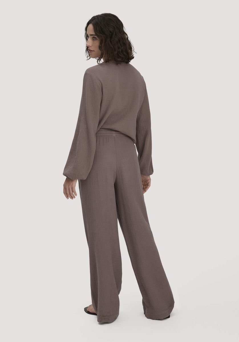 hessnatur Damen Musselin Hose Wide Leg aus Bio-Baumwolle - braun - Größe 34