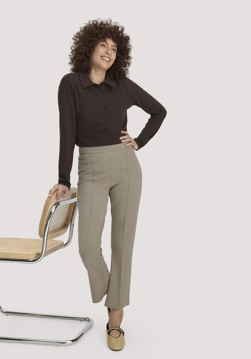 hessnatur Damen Jersey Hose Culotte Slim Leg aus Bio-Baumwolle - beige - Größe 34