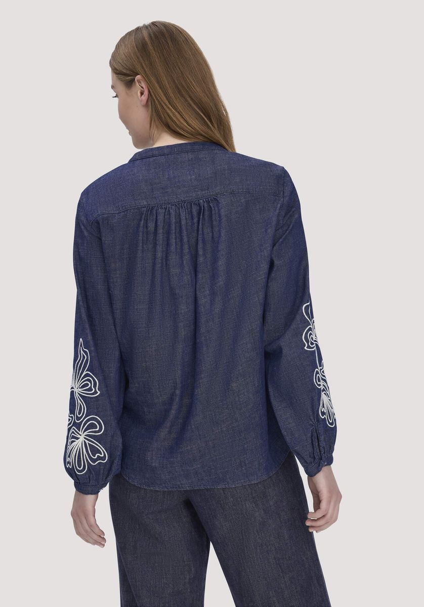 hessnatur Damen Jeans Bluse Embroidery Relaxed aus Bio-Baumwolle - blau - Größe 34