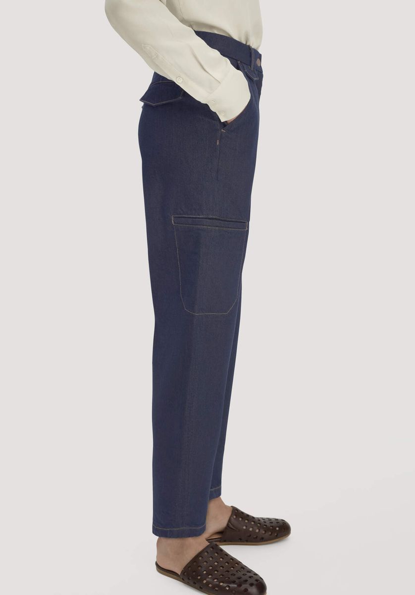 hessnatur Damen Jeans Cargo Barrel Leg aus Bio-Denim - blau - Größe 34