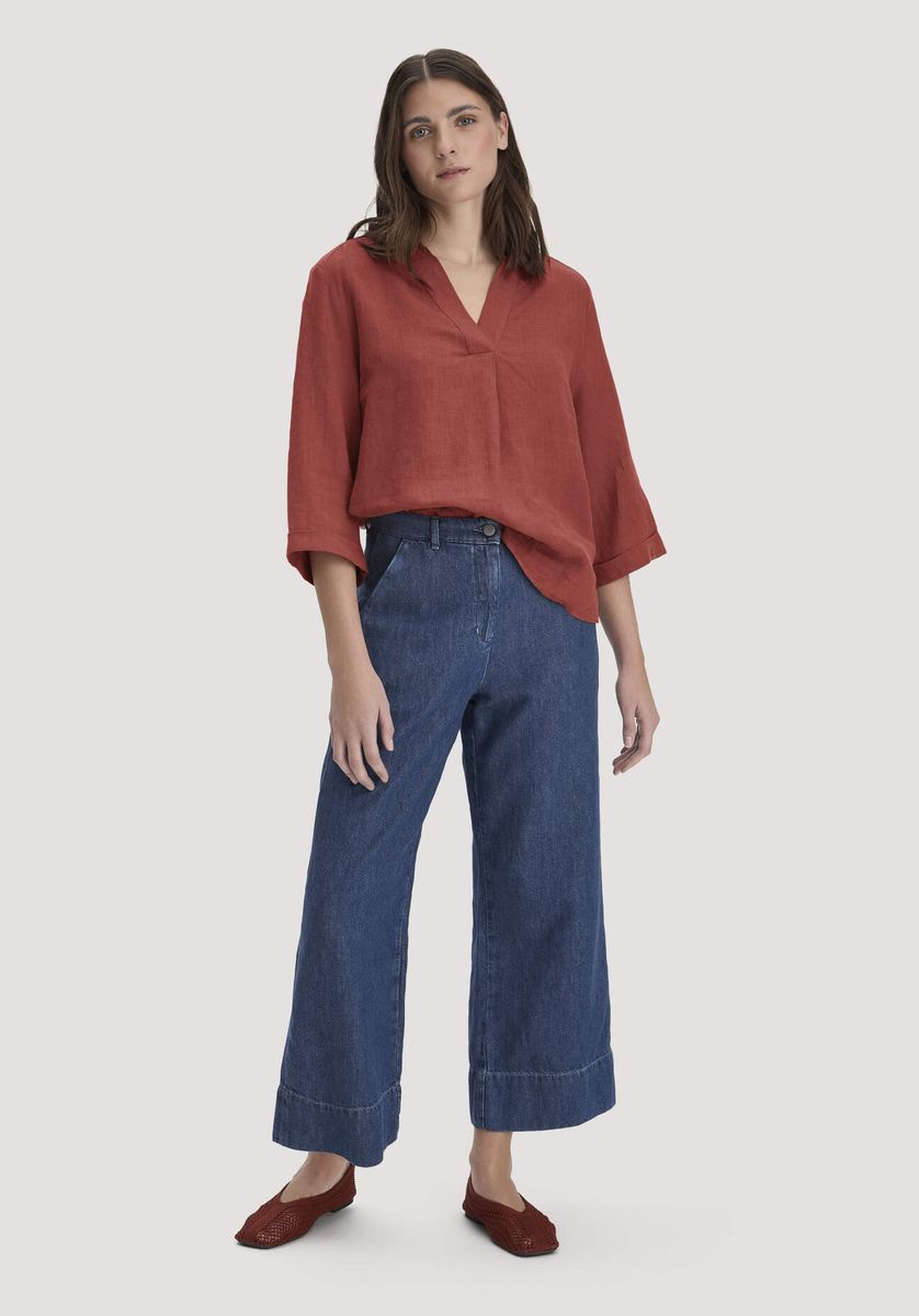 hessnatur Damen Jeans ENNELIE Culotte Wide Leg aus Bio-Baumwolle mit TENCEL™ Lyocell und Leinen - blau - Größe 25/29