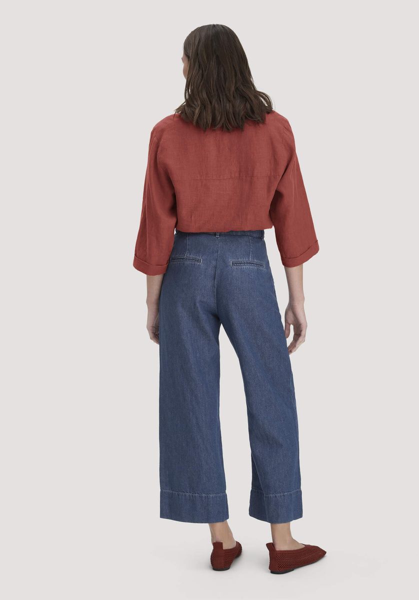 hessnatur Damen Jeans ENNELIE Culotte Wide Leg aus Bio-Baumwolle mit TENCEL™ Lyocell und Leinen - blau - Größe 25/29
