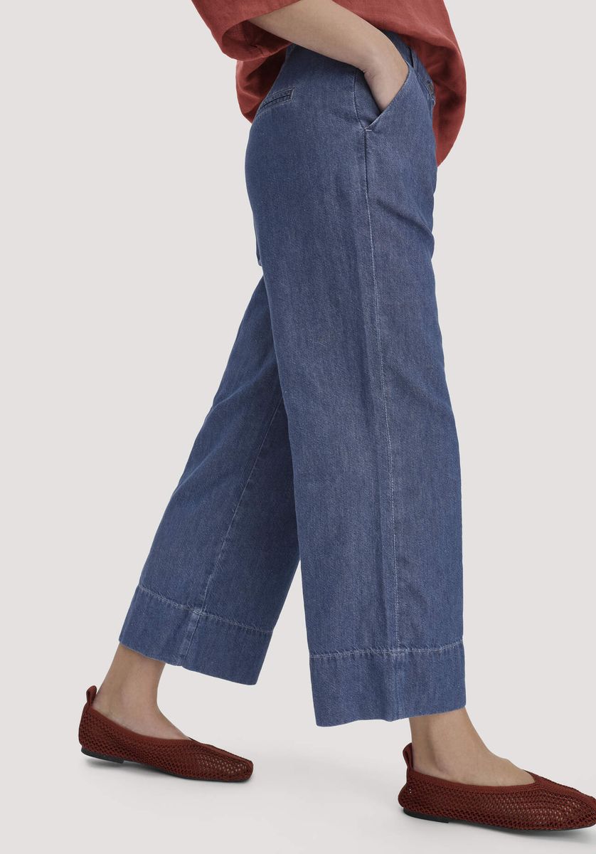 hessnatur Damen Jeans ENNELIE Culotte Wide Leg aus Bio-Baumwolle mit TENCEL™ Lyocell und Leinen - blau - Größe 25/29