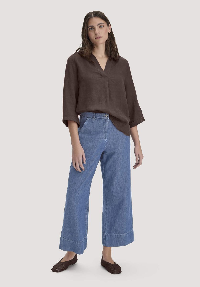 hessnatur Damen Jeans ENNELIE Culotte Wide Leg aus Bio-Baumwolle mit TENCEL™ Lyocell und Leinen - blau - Größe 25/29