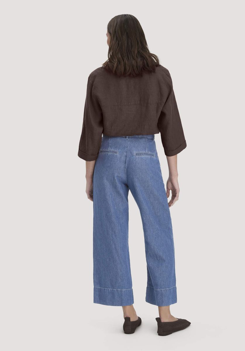 hessnatur Damen Jeans ENNELIE Culotte Wide Leg aus Bio-Baumwolle mit TENCEL™ Lyocell und Leinen - blau - Größe 25/29