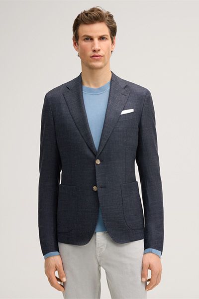 Windsor Giorno Marineblaues Woll-Leinen-Mischung Sakko Zwei-Knopf-Verschluss