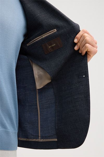 Windsor Giorno Marineblaues Woll-Leinen-Mischung Sakko Zwei-Knopf-Verschluss