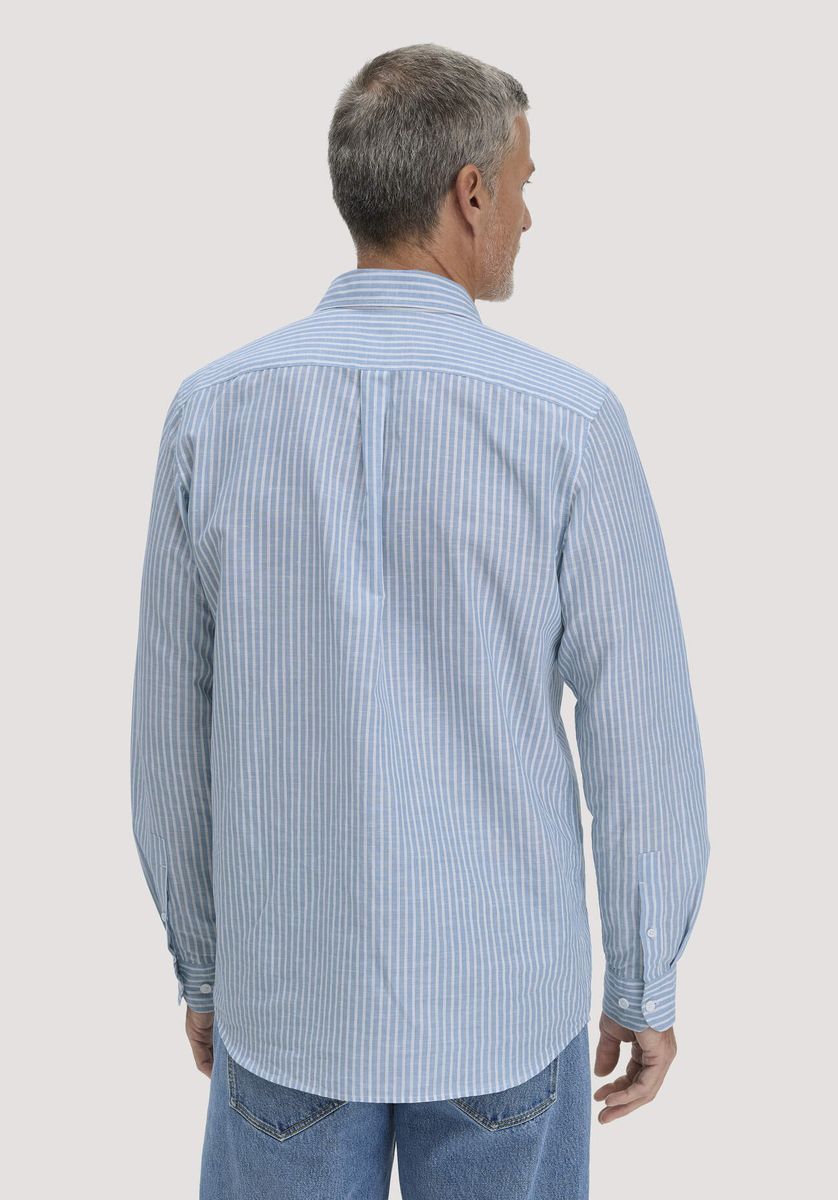 hessnatur Herren Streifen Hemd Regular aus Bio-Baumwolle mit Leinen - kornblume gestreift - Größe L41/42