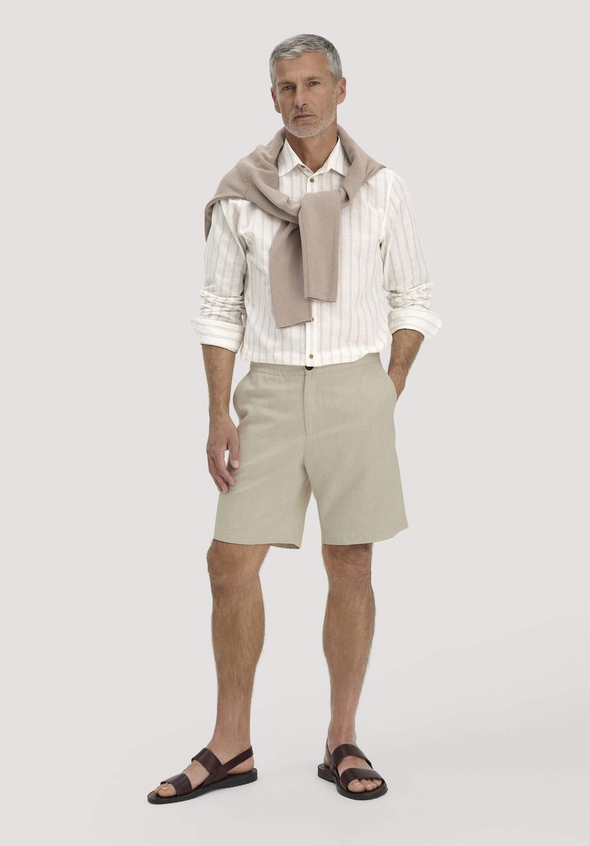 hessnatur Herren Streifen Hemd Regular aus Bio-Baumwolle mit Leinen - braun - Größe L41/42