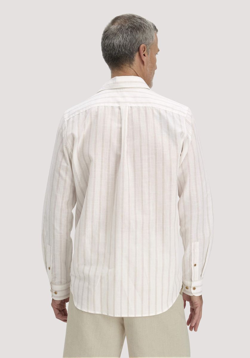 hessnatur Herren Streifen Hemd Regular aus Bio-Baumwolle mit Leinen - braun - Größe L41/42