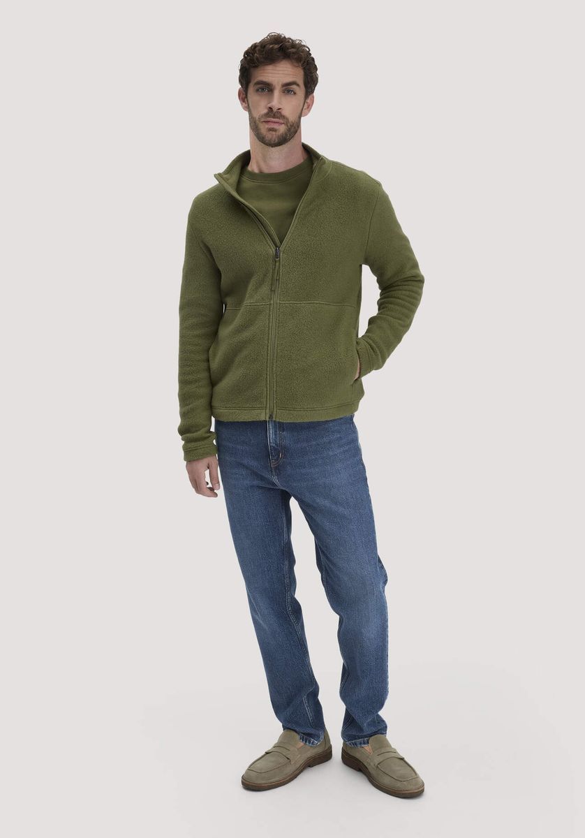 hessnatur Herren Fleece Jacke Slim aus Bio-Baumwolle - grün - Größe 46