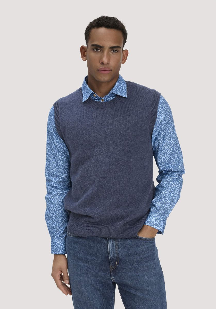 hessnatur Herren Strick Pullunder Regular aus Bio-Merinowolle mit Bio-Baumwolle - blau - Größe L