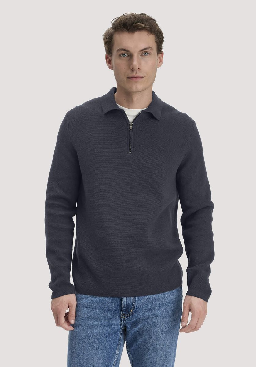 hessnatur Herren Milano Strick Polo Regular aus Bio-Baumwolle und Bio-Schurwolle - blau - Größe L