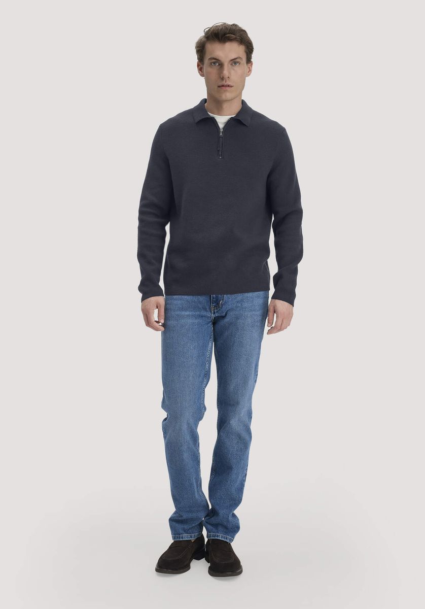 hessnatur Herren Milano Strick Polo Regular aus Bio-Baumwolle und Schurwolle - blau - Größe L