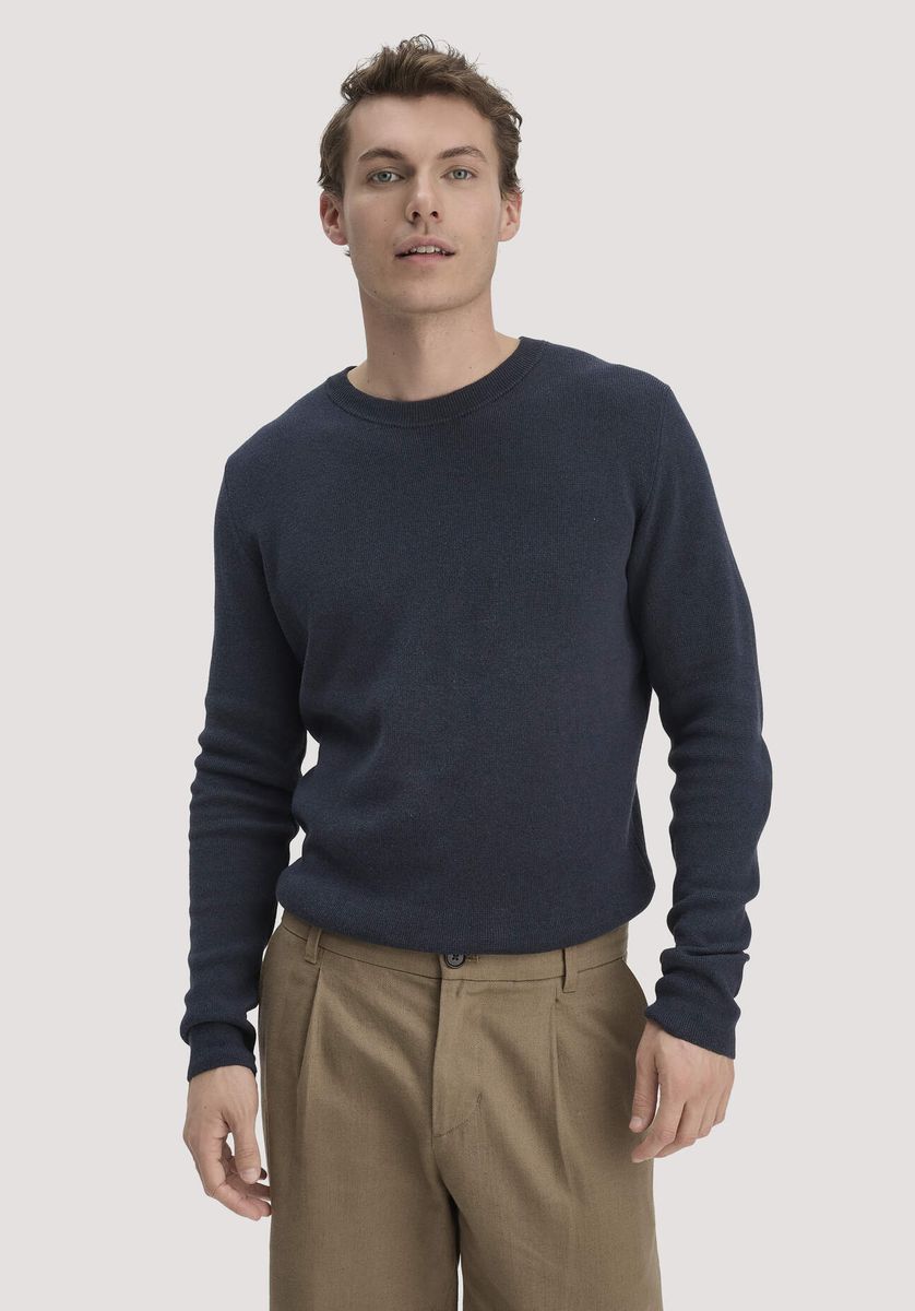hessnatur Herren Milano Strick Pullover Regular aus Leinen mit Bio-Baumwolle und LENZING™ ECOVERO™ Viskose - blau - Größe L