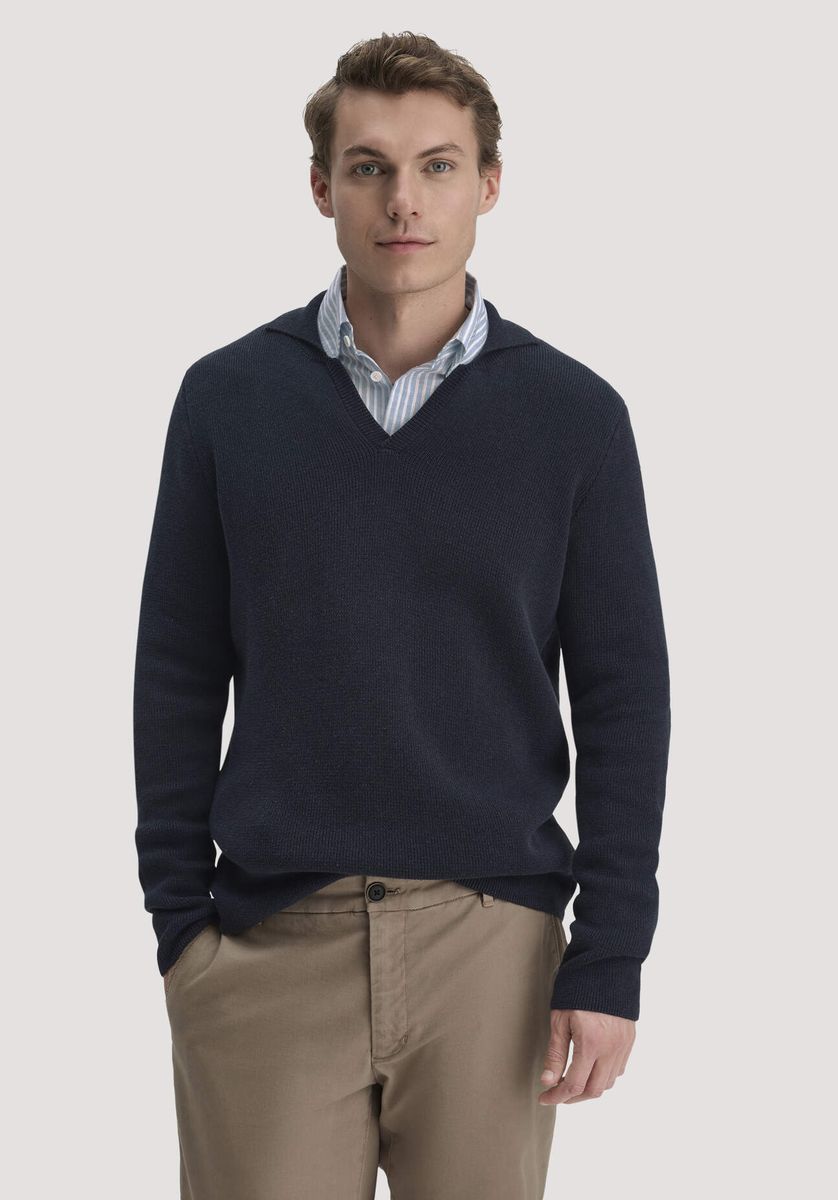 hessnatur Herren Milano Strick Polo Regular aus Leinen mit Bio-Baumwolle und LENZING™ ECOVERO™ Viskose - blau - Größe L