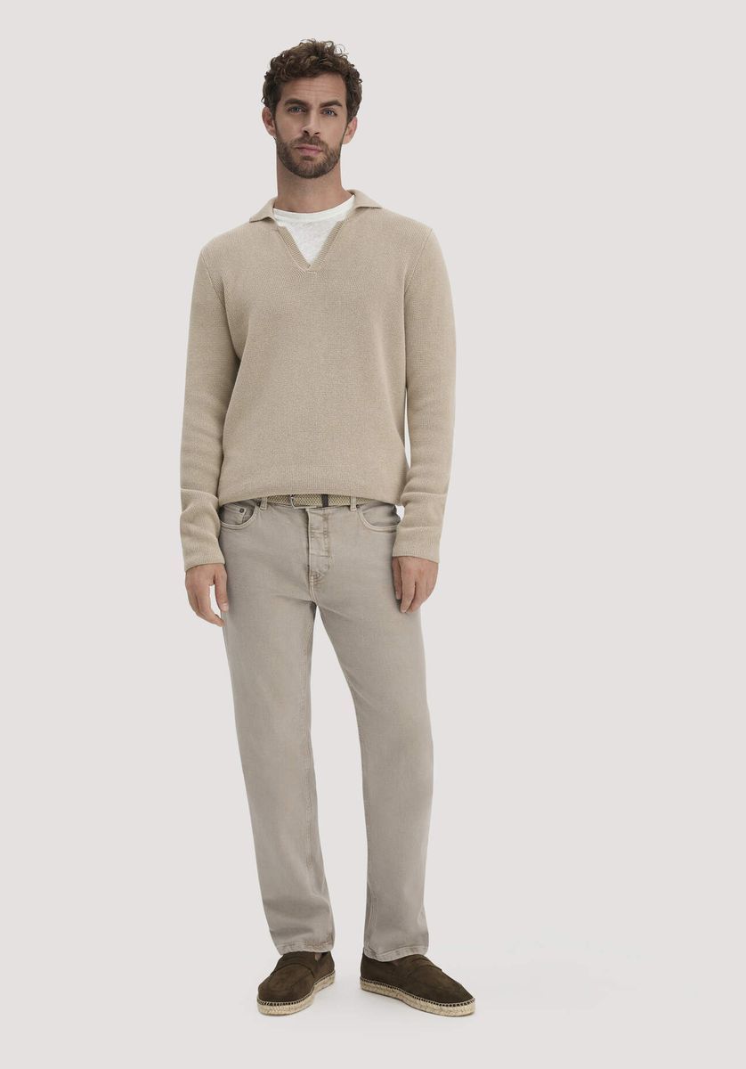 hessnatur Herren Milano Strick Polo Regular aus Leinen mit Bio-Baumwolle und LENZING™ ECOVERO™ Viskose - beige - Größe L