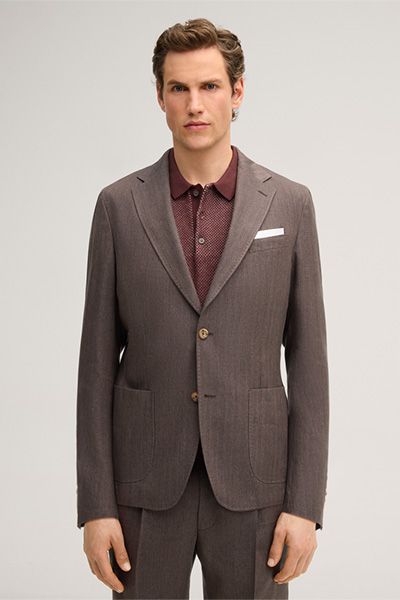 Windsor Giro Schurwoll-Leinen-Mix-Blazer in Braun Uni