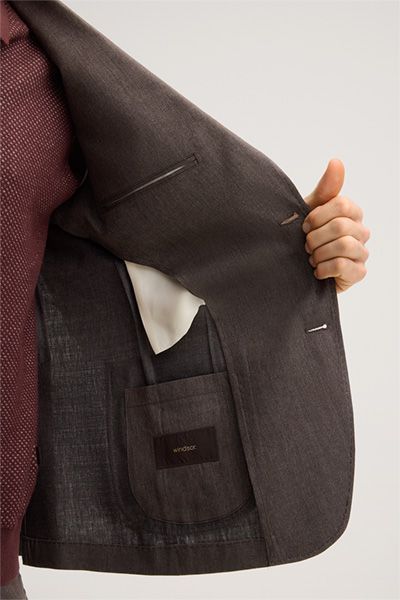 Windsor Giro Schurwoll-Leinen-Mix-Blazer in Braun Uni