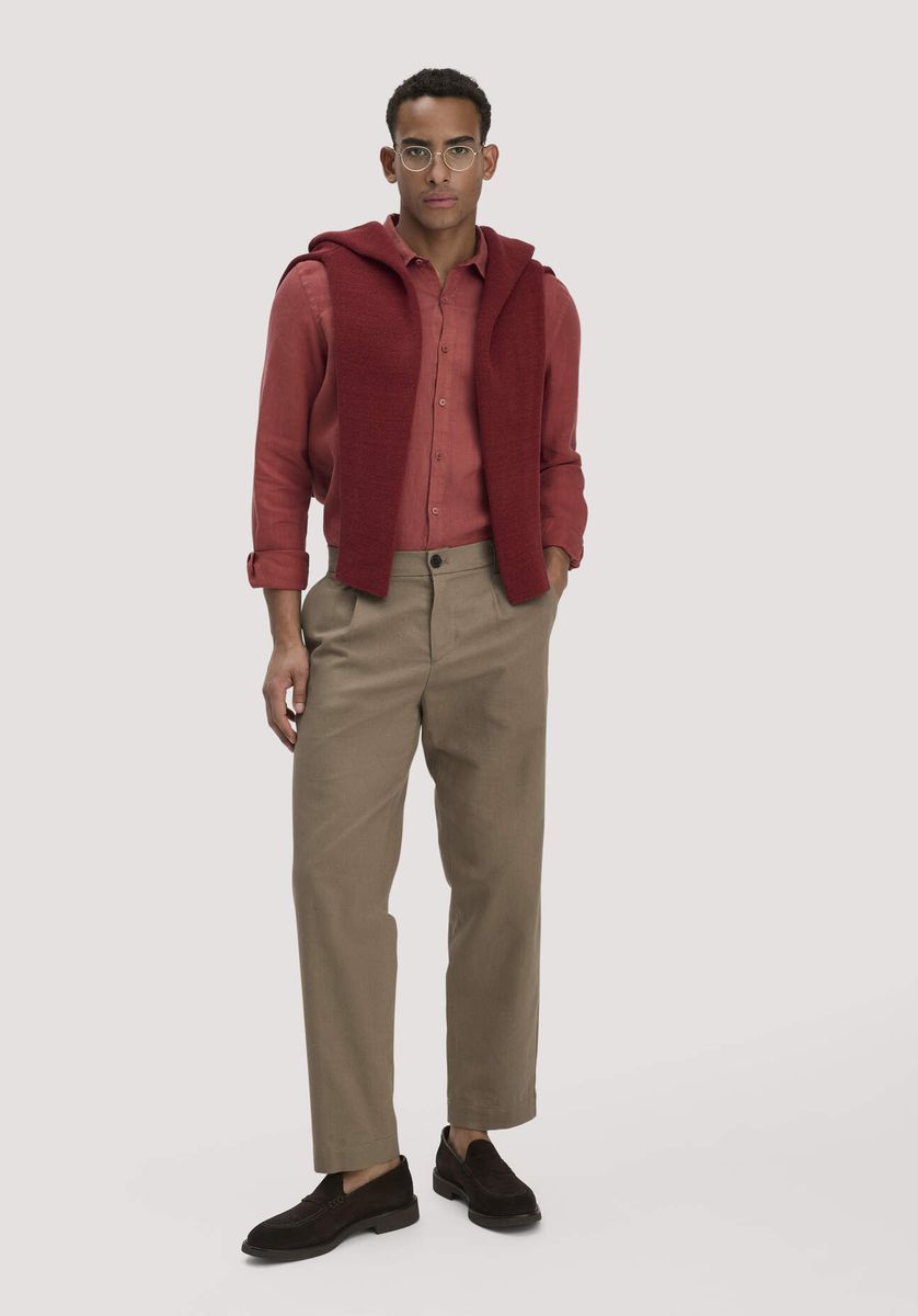 hessnatur Herren Hose RON Relaxed aus Bio-Baumwolle mit Leinen - braun - Größe 31/32