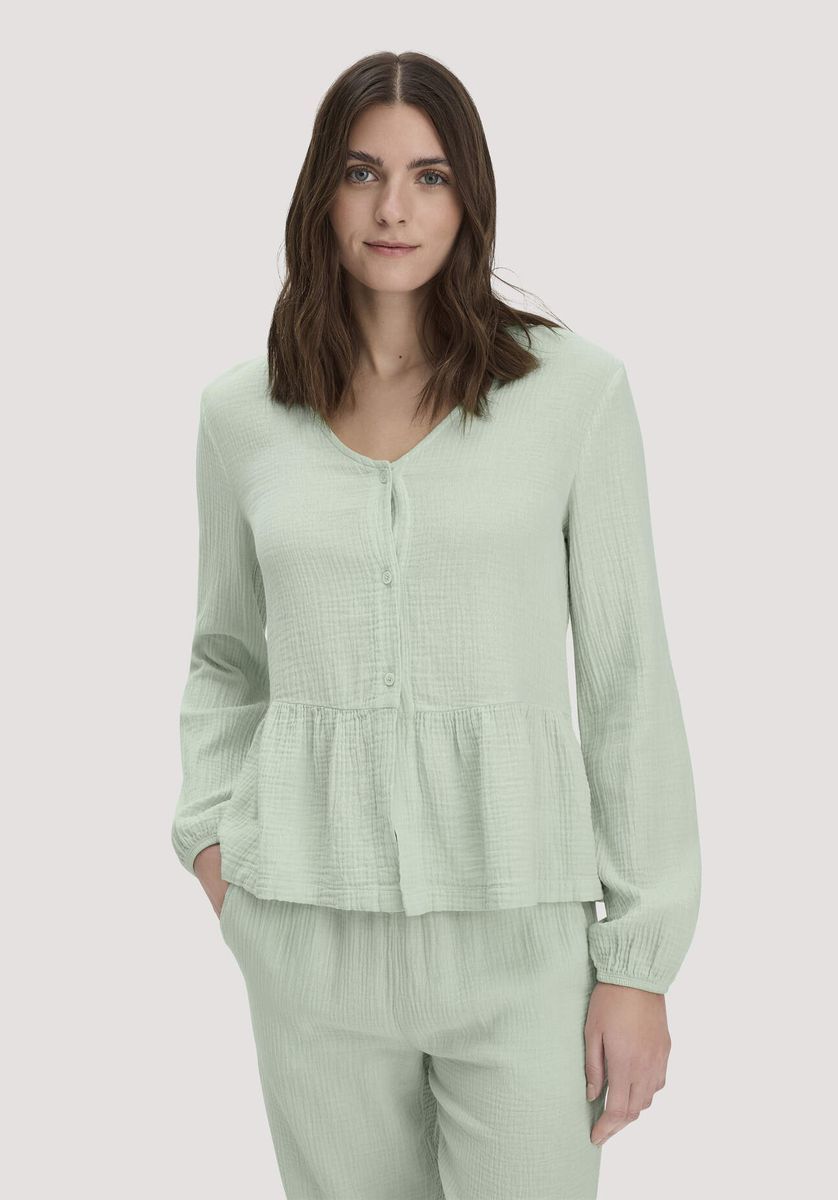 hessnatur Damen Musselin Pyjamabluse PURE COMFORT aus Bio-Baumwolle - grün - Größe 34
