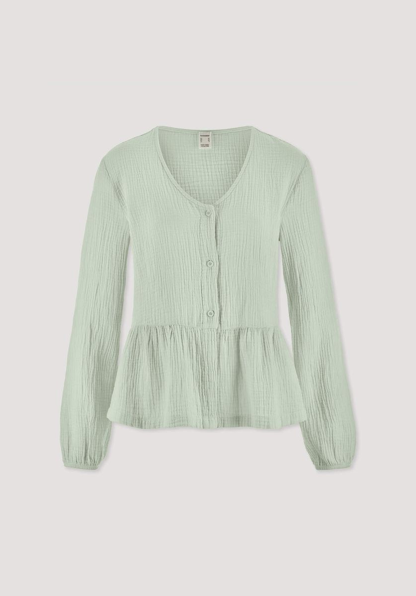 hessnatur Damen Musselin Pyjamabluse PURE COMFORT aus Bio-Baumwolle - grün - Größe 34