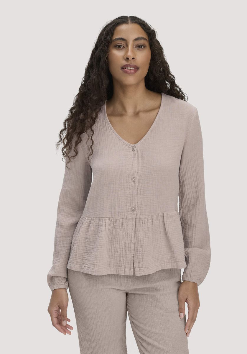 hessnatur Damen Musselin Pyjamabluse PURE COMFORT aus Bio-Baumwolle - beige - Größe 34