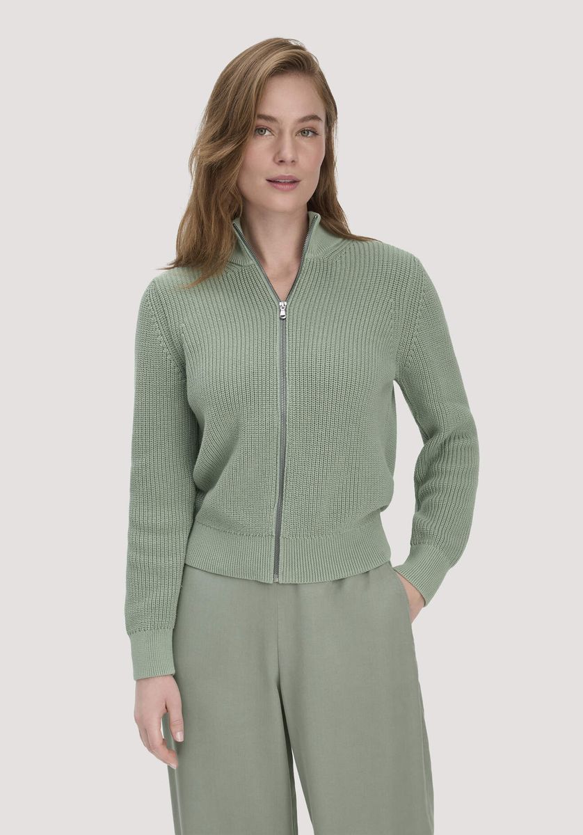 hessnatur Damen Strick Jacke Regular aus Bio-Baumwolle - grün - Größe L