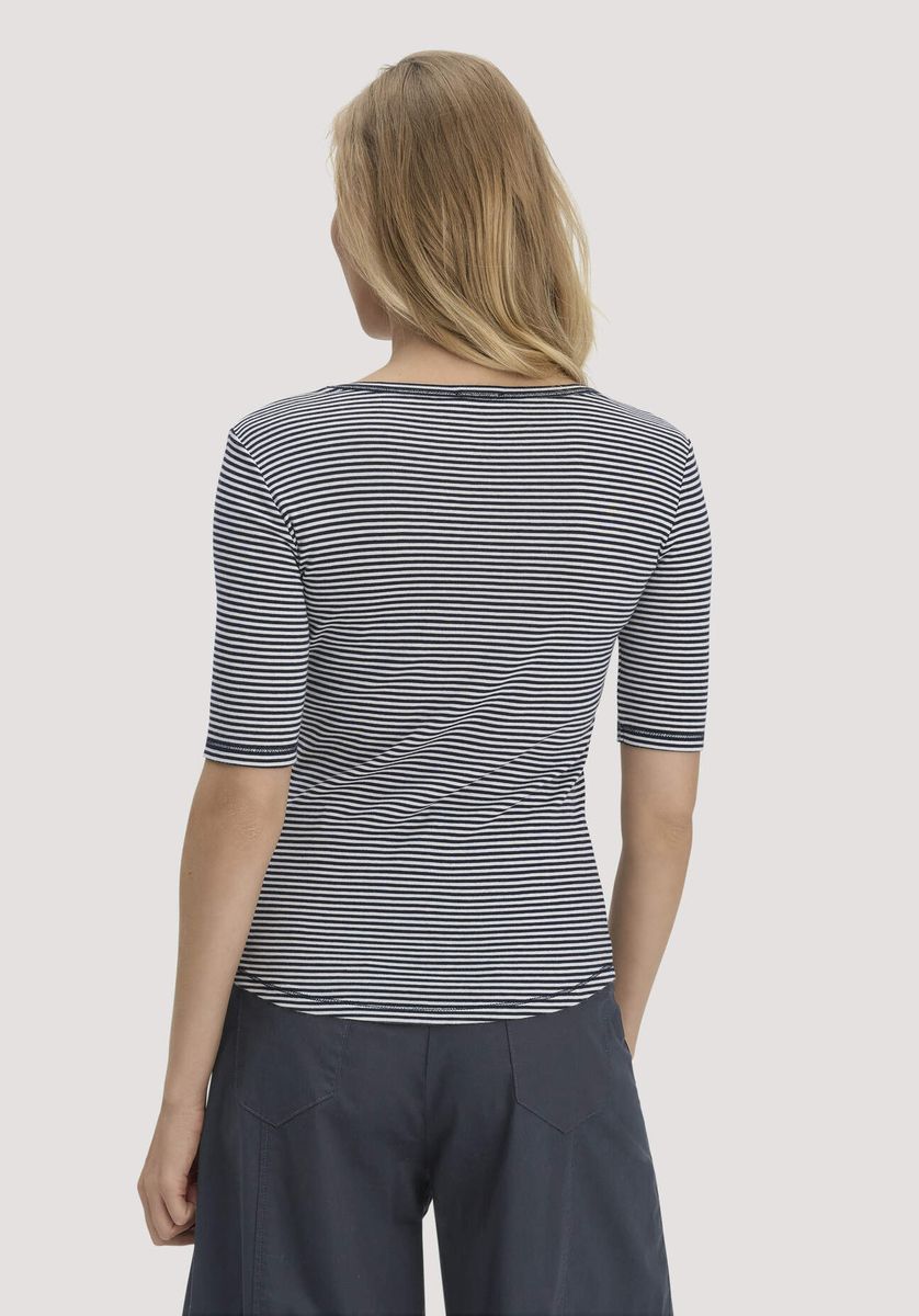 hessnatur Damen Softrib Streifen T-Shirt Fitted aus Bio-Baumwolle und TENCEL™ Modal - blau - Größe 34