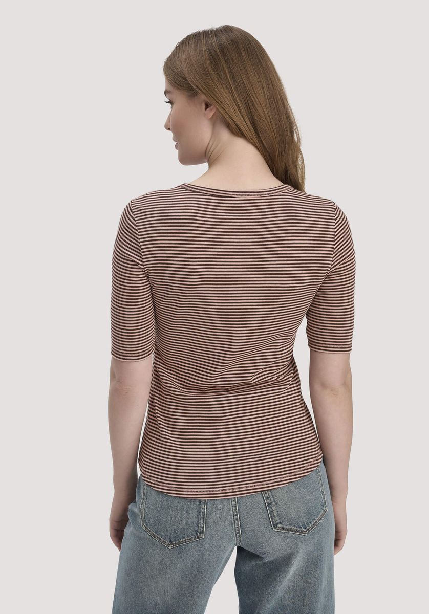 hessnatur Damen Softrib Streifen T-Shirt Fitted aus Bio-Baumwolle und TENCEL™ Modal - rosa - Größe 34