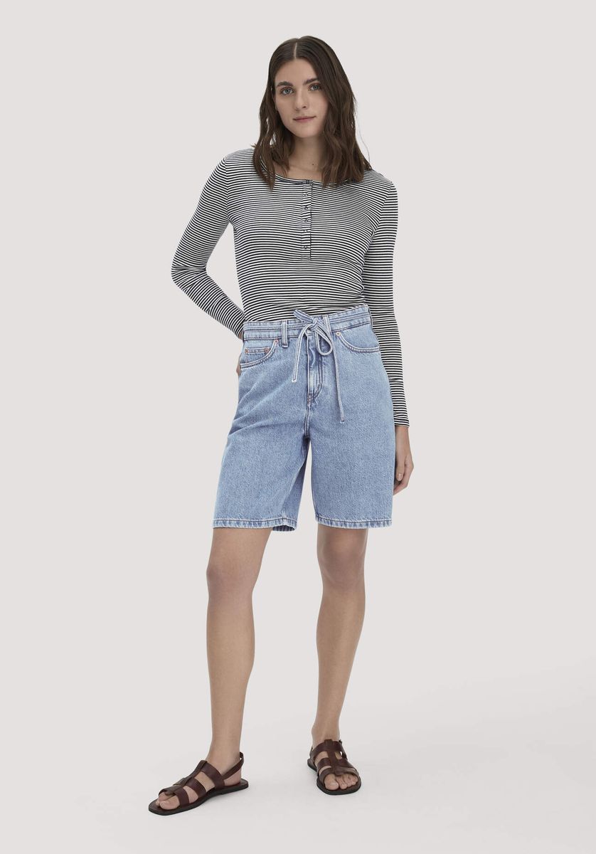 hessnatur Damen Softrib Longsleeve Streifen Henley Fitted aus Bio-Baumwolle und TENCEL™ Modal - blau - Größe 34