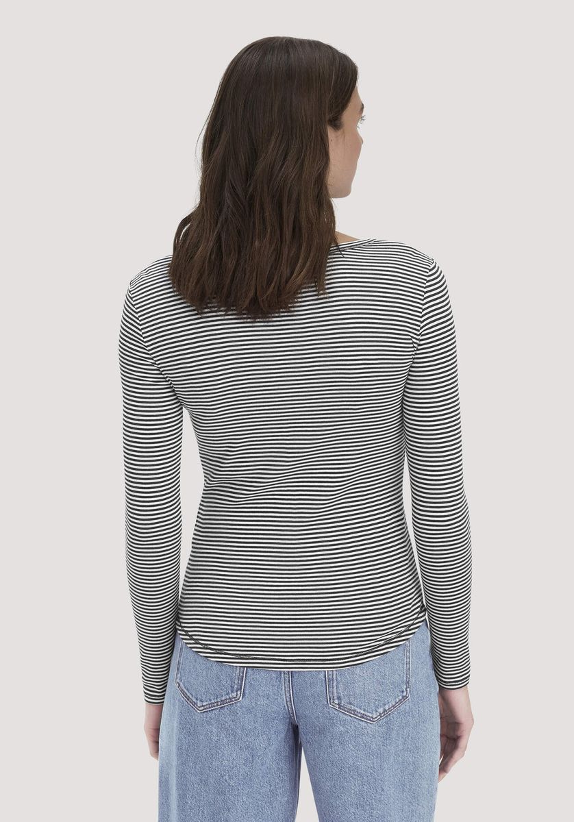 hessnatur Damen Softrib Longsleeve Streifen Henley Fitted aus Bio-Baumwolle und TENCEL™ Modal - blau - Größe 34
