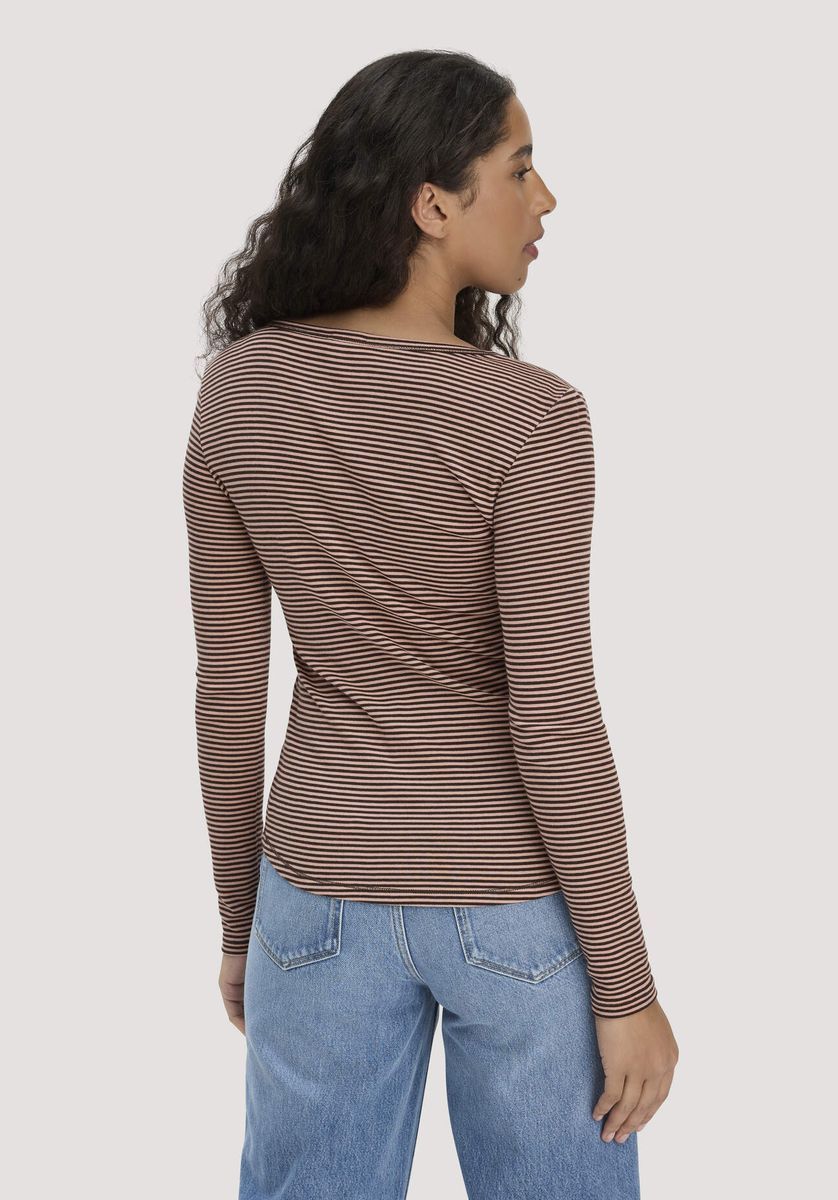 hessnatur Damen Softrib Longsleeve Streifen Henley Fitted aus Bio-Baumwolle und TENCEL™ Modal - rosa - Größe 34