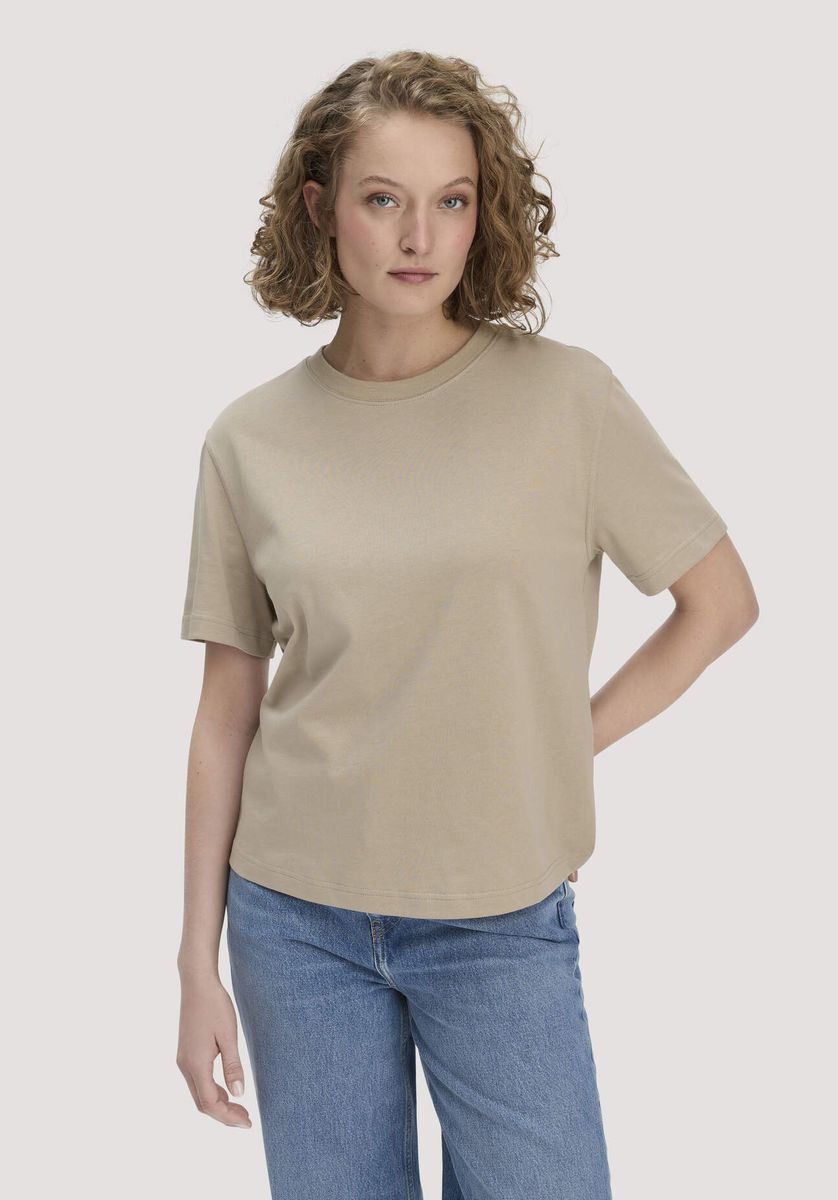 hessnatur Damen Heavy Jersey T-Shirt aus Bio-Baumwolle - beige - Größe L