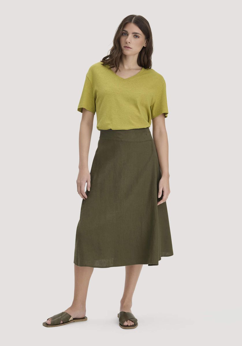 Locker geschnittenes Leinenmischgewebe V-Ausschnitt T-Shirt