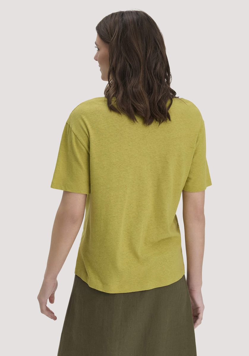 Locker geschnittenes Leinenmischgewebe V-Ausschnitt T-Shirt