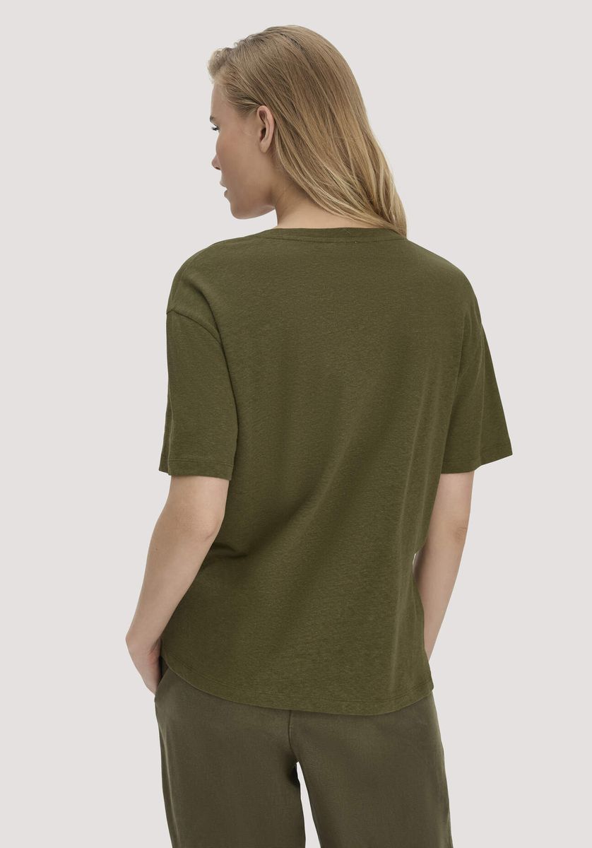 Locker geschnittenes Leinenmischgewebe V-Ausschnitt T-Shirt