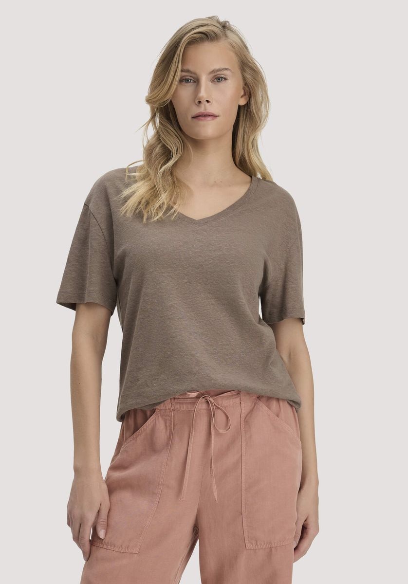 Locker geschnittenes Leinenmischungs-T-Shirt