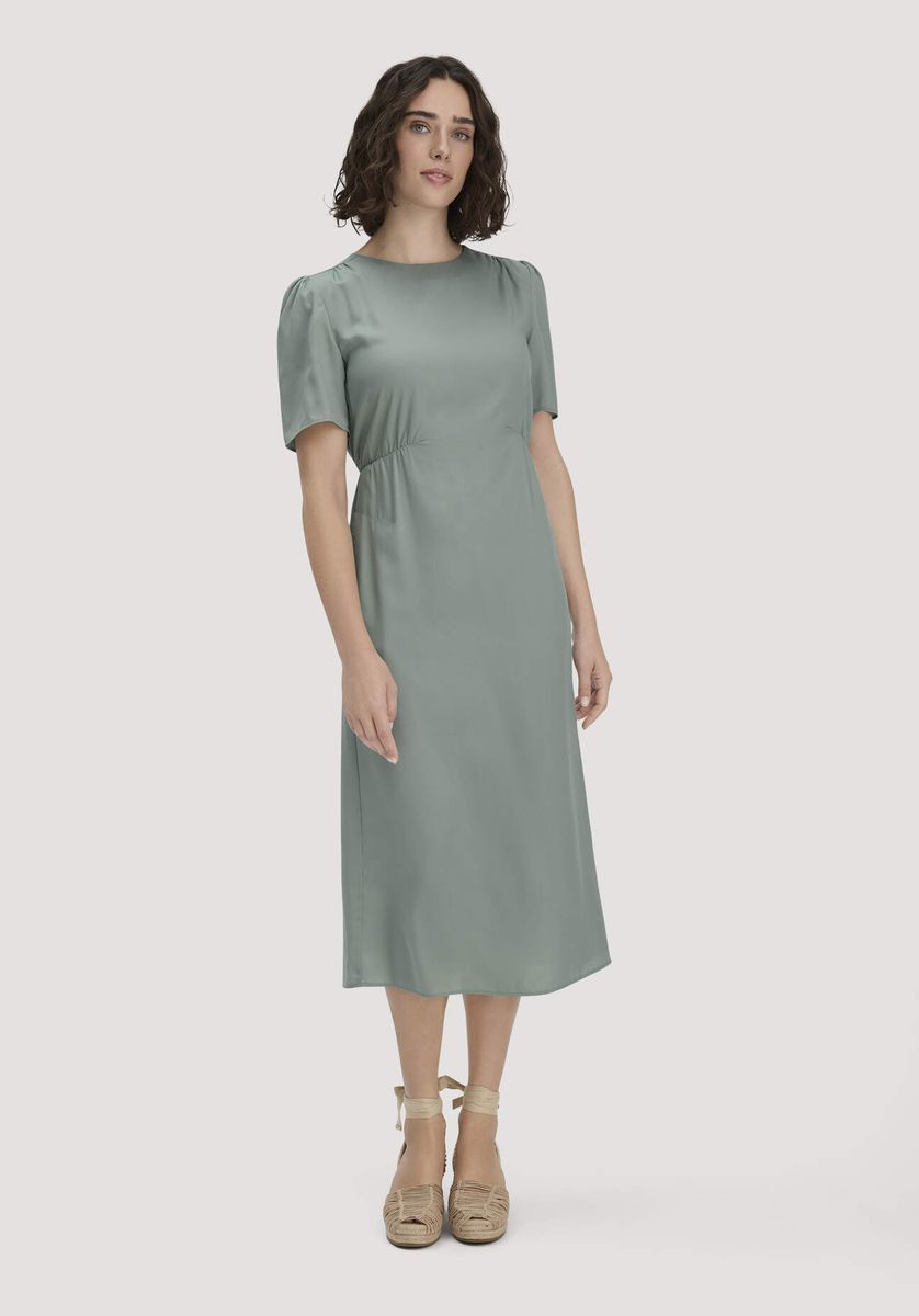 hessnatur Damen Kleid mit Raffung Midi aus SaXcell®Lyocell - grün - Größe 34